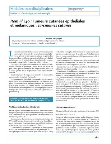 Item no 149 : Tumeurs cutanées épithéliales et mélaniques ...