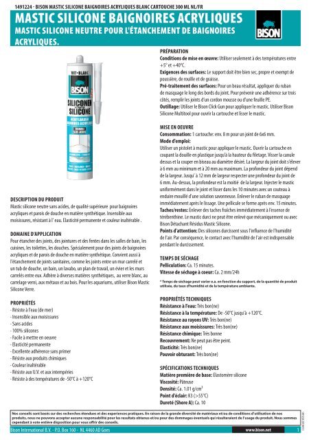 MASTIC SILICONE BAIGNOIRES ACRYLIQUES - Bison