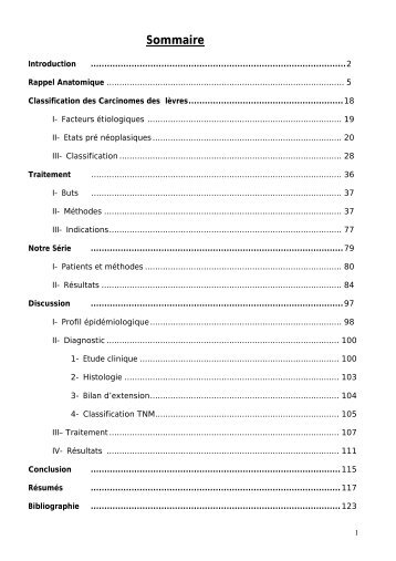 Classification des carcinomes des lèvres - Faculté de Médecine et ...