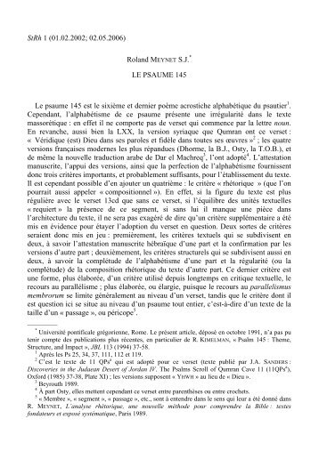 Le psaume 145 - Retorica Biblica e Semitica