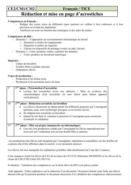 Rédaction et mise en page d'acrostiches