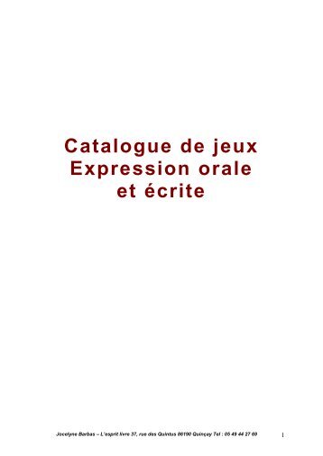 Catalogue de jeux Expression orale et écrite - L'esprit Livre