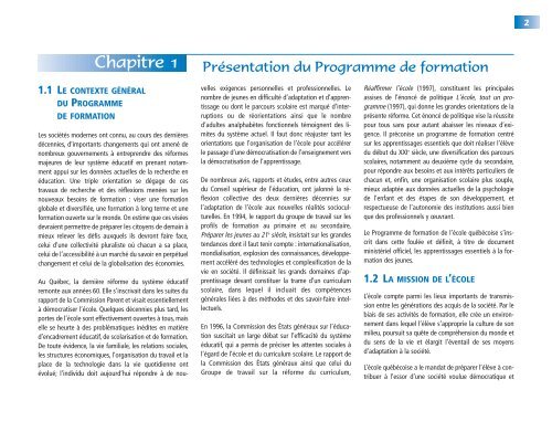 Programme de formation de l'école québécoise - Ministère de l ...