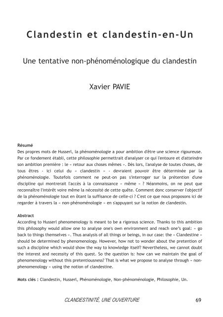 Clandestin-en-Un - Revue Onphi p.69 - 2009 - Xavier Pavie