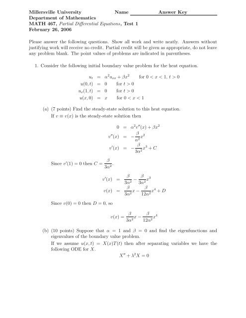 Millersville University Name Answer Key Department of Mathematics ...