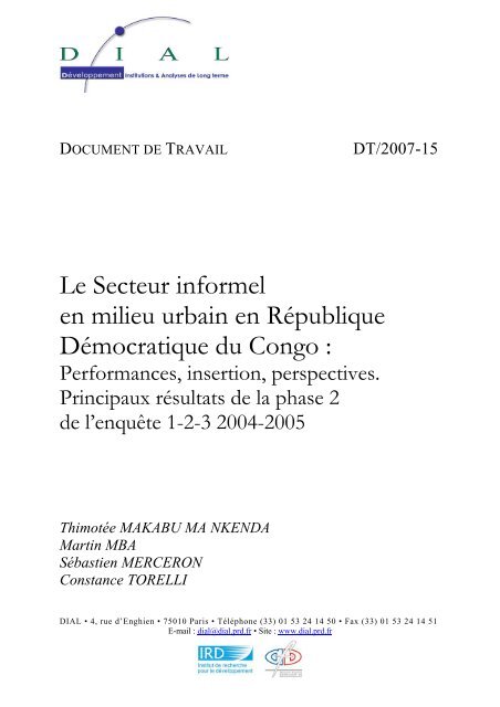 Le Secteur informel en milieu urbain en République ... - DIAL - IRD