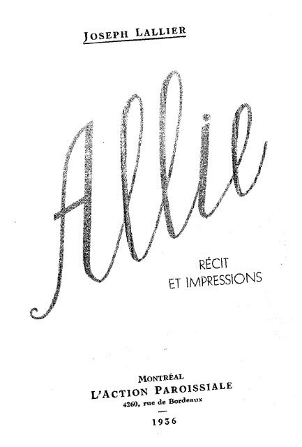 Allie : récit et impressions / Joseph Lallier