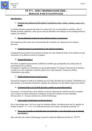 tp n°1 : spectrophotometrie : dosage par etalonnage - Physagreg