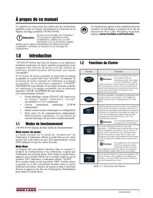 CW-90/90X Checkweigher Manual - Rice Lake Weighing Systems