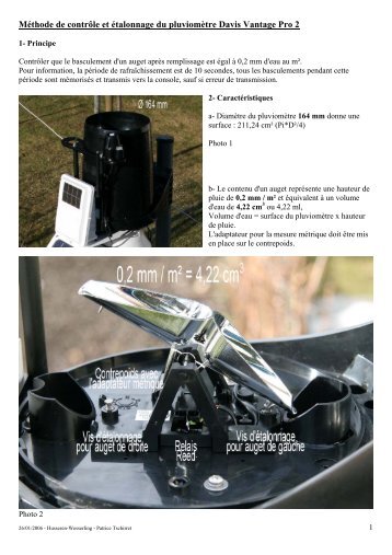 Méthode de contrôle et étalonnage du pluviomètre Davis Vantage ...