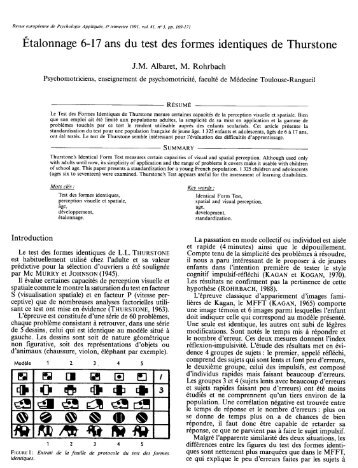 Étalonnage 6-17 ans du test des formes identiques de Thurstone