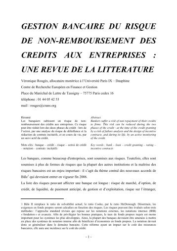 gestion bancaire du risque de non-remboursement des - Liste des ...