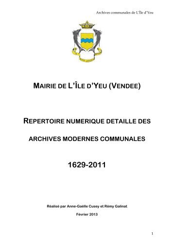 repertoire numerique detaille des archives ... - MAIRIE Ile d'Yeu