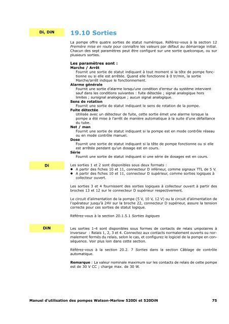 Pompes Watson-Marlow 520Di et 520DiN Sommaire