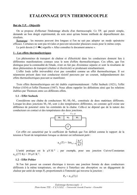 ETALONNAGE D'UN THERMOCOUPLE - Université Joseph Fourier
