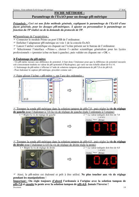 Page 1 Sciences : Fiche méthode ExAO dosage pH-métrique 2nde ...