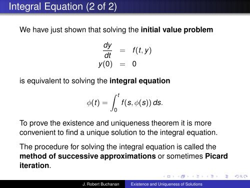 Existence and Uniqueness of Solutions - MATH 365 Ordinary ...