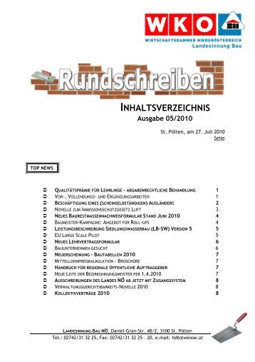 INHALTSVERZEICHNIS - Landesinnung Bau