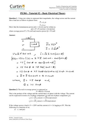 PE304 – Tutorial #2 – Basic Electrical Theory - Curtin University