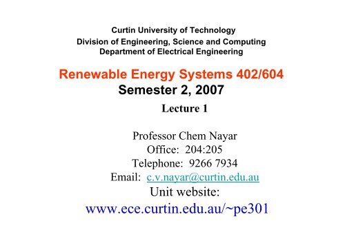 Overview Renewable Energy Systems 402 .pdf - Curtin University