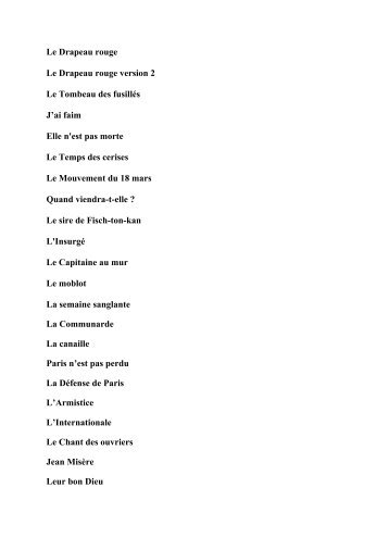 Télécharger les paroles de ces chansons en pdf - la Commune a ...