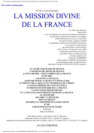 Marquis de la Franquerie – La mission divine de la France