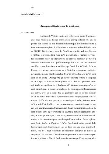 1 Jean-Michel MUGLIONI Quelques réflexions sur le fanatisme. La ...