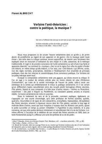 Verlaine l'anti-théoricien : contre la poétique, la musique ?