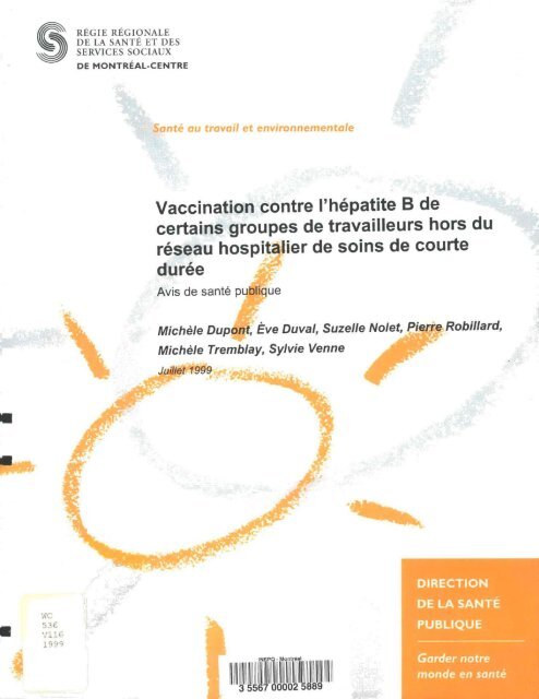 Vaccination contre l'hépatite B de certains groupes de travailleurs ...