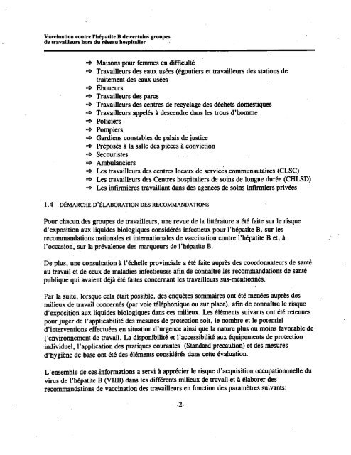 Vaccination contre l'hépatite B de certains groupes de travailleurs ...