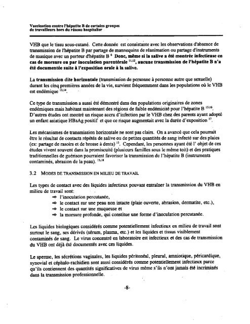 Vaccination contre l'hépatite B de certains groupes de travailleurs ...