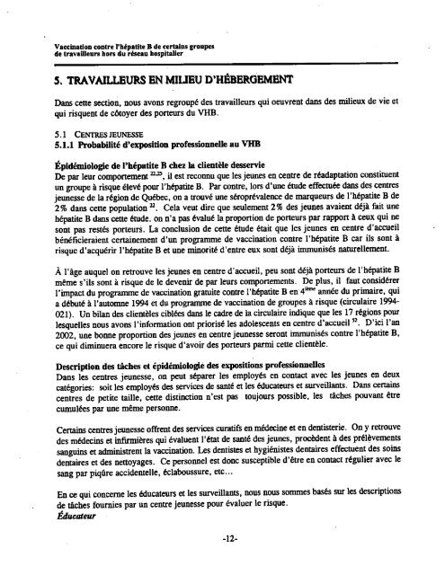 Vaccination contre l'hépatite B de certains groupes de travailleurs ...