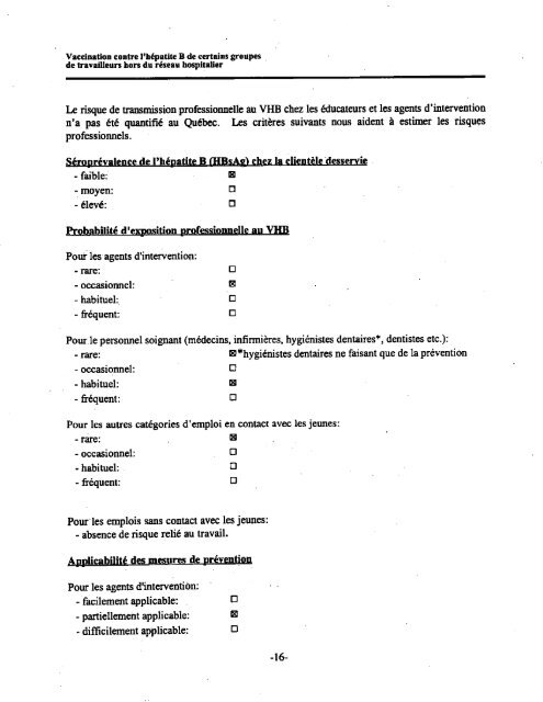 Vaccination contre l'hépatite B de certains groupes de travailleurs ...