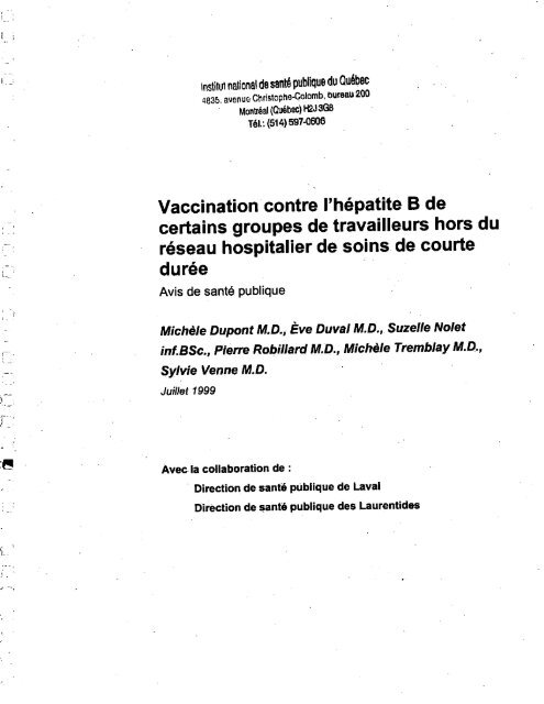 Vaccination contre l'hépatite B de certains groupes de travailleurs ...