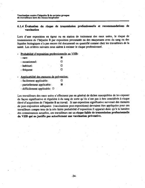 Vaccination contre l'hépatite B de certains groupes de travailleurs ...