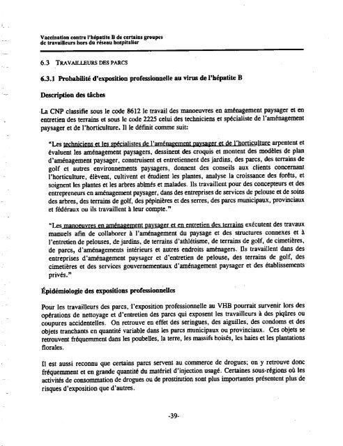 Vaccination contre l'hépatite B de certains groupes de travailleurs ...