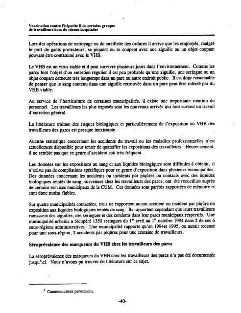 Vaccination contre l'hépatite B de certains groupes de travailleurs ...