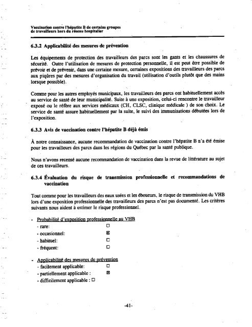 Vaccination contre l'hépatite B de certains groupes de travailleurs ...