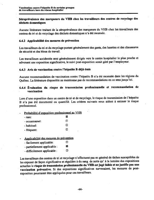 Vaccination contre l'hépatite B de certains groupes de travailleurs ...