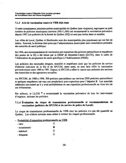 Vaccination contre l'hépatite B de certains groupes de travailleurs ...