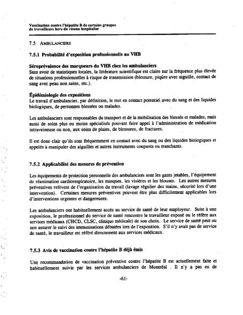 Vaccination contre l'hépatite B de certains groupes de travailleurs ...