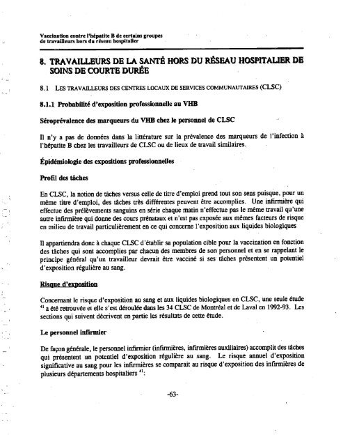 Vaccination contre l'hépatite B de certains groupes de travailleurs ...