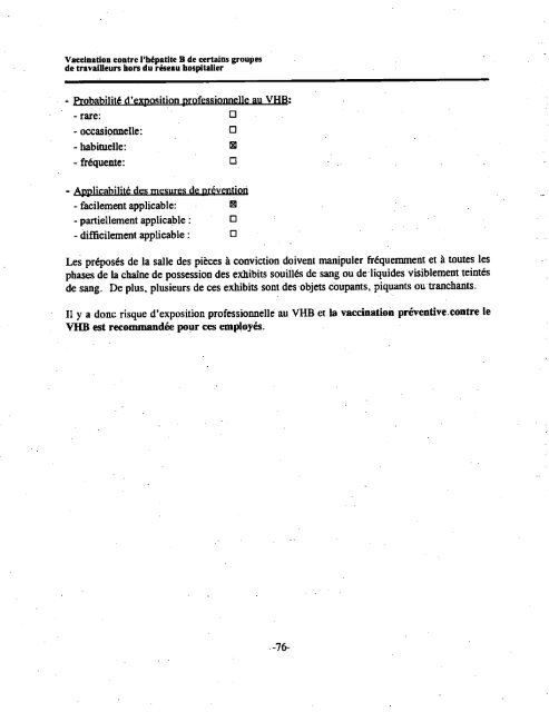 Vaccination contre l'hépatite B de certains groupes de travailleurs ...