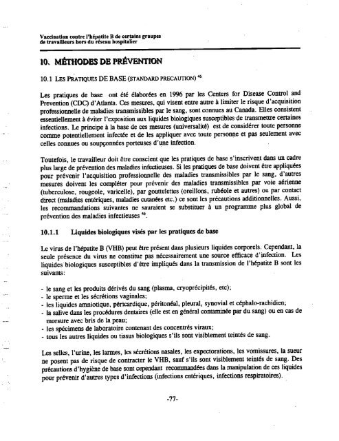 Vaccination contre l'hépatite B de certains groupes de travailleurs ...