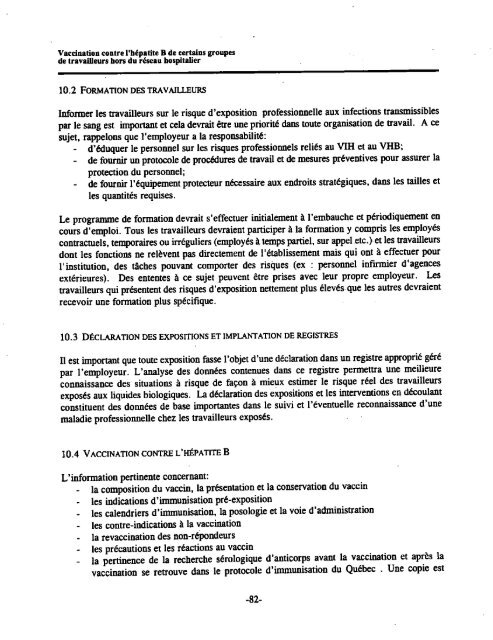 Vaccination contre l'hépatite B de certains groupes de travailleurs ...