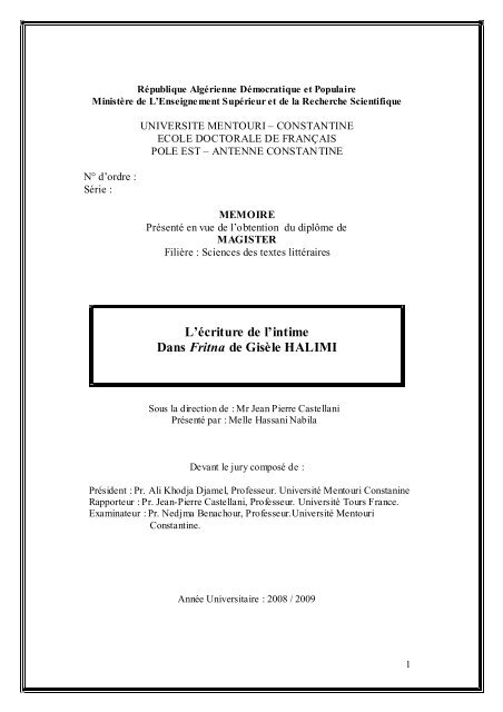 Lécriture De Lintime Dans Fritna De Gisèle Halimi - 
