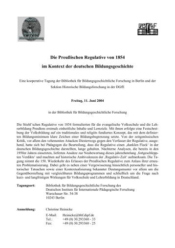 Tagung zu den Preußische Regulativen - Bibliothek für ...