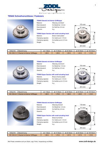 TENAX Schnellverschlüsse / Fasteners - Zodl Design