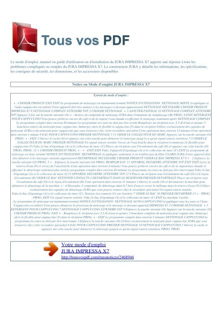 impressa x7 - TOUS VOS PDF: Manuel d'utilisation