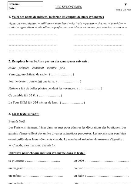 Les synonymes (exercices 1) .pdf - Nono l'instit